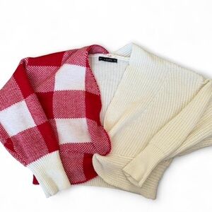 Zaful Red and Cream Plaid Women's Cardigan